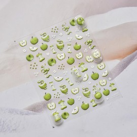 1 Sheet Embossed Nail Stickers for Nail Art Green Apple Nail Art Stickers White Flower Nail Decals Self Adhesive Spring Nails Supplies for Women Girls