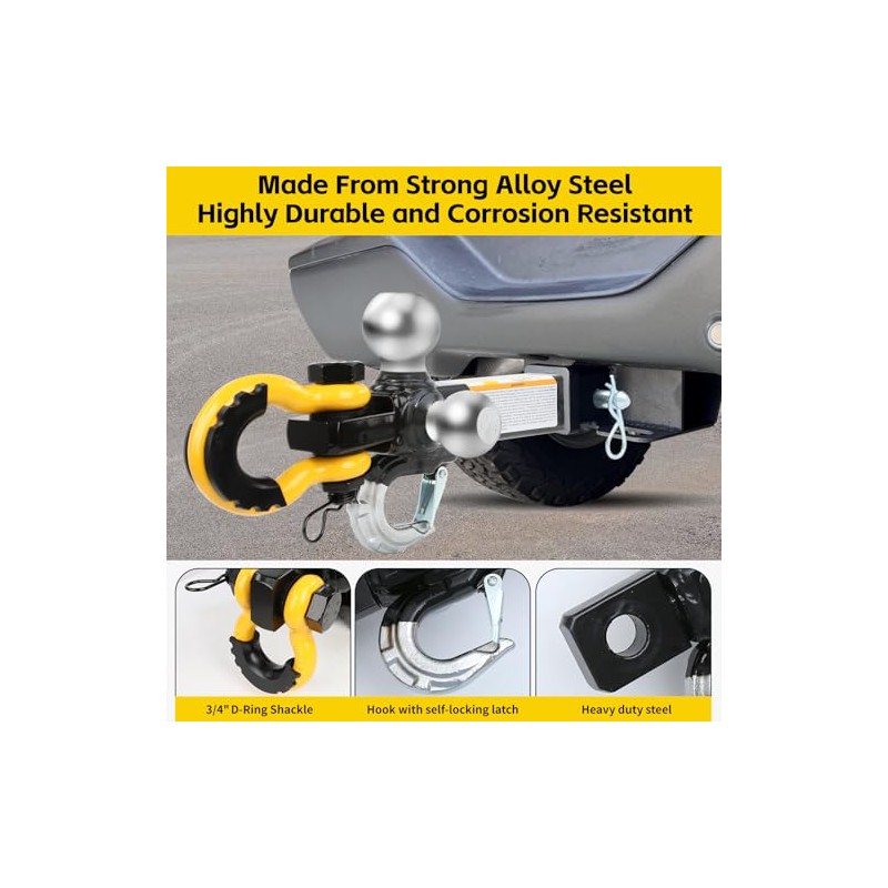 MaxxHaul 51008 Tri-Ball Hitch with Hook & Rotatable D-Ring Shackle,
