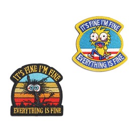 2 Stück "It's Fine I'm Fine", Lustig Patches Taktische Abzeichen Bestickt,Stickerei Emblem Hook and Loop Patch Applikationen Kleidung,Mützen,Jeans,Jacken,Hosen,DIY-Zubehör,Uniformen,Rucksack