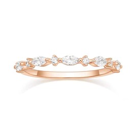 Titaniumcentral Rings Women's Front Ring Slim 14K Gold-Plated Simple Eternity Zirconia Engagement Rings Wedding Rings Promise Ring (Rose Gold, 52 (16.6)), Gold-plated brass, Cubic Zirconia