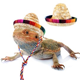 Bearded Dragon Sombrero Hats, Bearded Dragon Clothes Accessories Lizard Straw Hat with Adjustable Chin Strap Small Pet Hat Lizard Costume for Reptile Ferret Hamsterleopard Gecko Snake Guinea Pig Pet