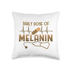 Black History Month Everyday Juneteenth Daily Dose of Melanin Black Nurse Heartbeat African American Throw Pillow, 16x16, Multicolor