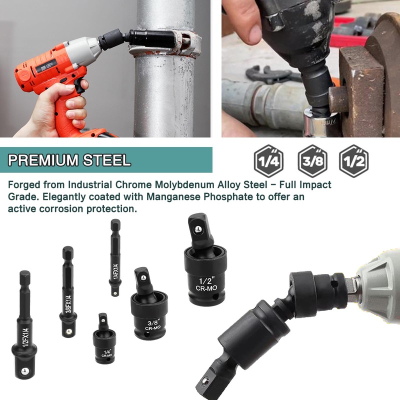 Fomita 6-Piece Universal Impact Joint Socket Adapter Kit, Contains 3pc