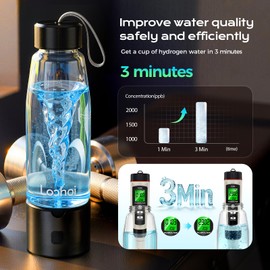 LOOHOI Hydrogen Water Bottle,Portable SPE/PEM Hydrogen Generator Cup 16oz,Rich Hydrogen Infused Water Maker for Health, Fitness,Gift for Home, Office & Travel(Black1)