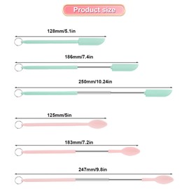 Mini Spatula and Spoon Sets, 8pcs Mini Silicone Telescopic Spatula and Scooping Spoon Scalable Silicone Small Jar Scraper Spatula with Hanging Buckle for Kitchen Narrow Bottle Makeup (4 Colors)