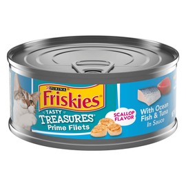 Friskies Canned Tasty Treasures Prime Filets Cat Food with Ocean Fish & Tuna in Sauce 5.5 oz