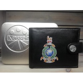 Klassek Royal Marines Image Men Wallet Real Leather Cap Badge Emblem Military Crest Insignia RFID Blocking with Coin Pocket and Metal Gift Box
