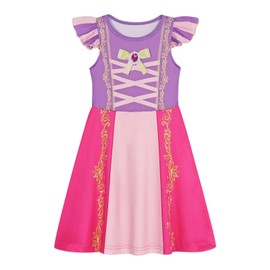 Jurebecia Girls Nightgowns Rapunzel Princess Nightgown Ruffle Sleeve Nightdress Pajamas for Kids Sleep Wear Nightie Dress Size 4t 3-4 Years