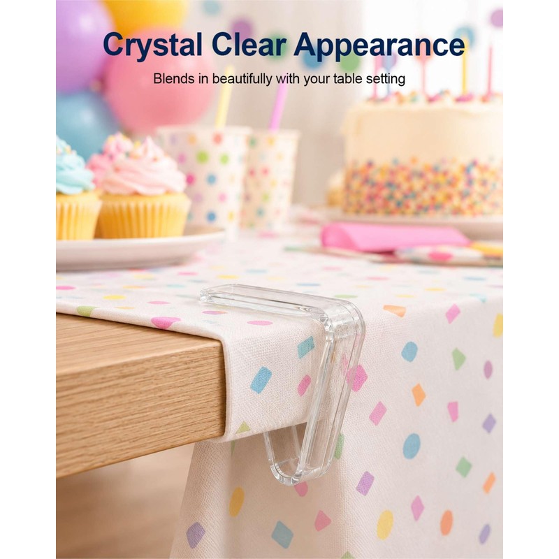BHFOW 48 PCS Clear Tablecloth Clips for Tables, Acrylic Table