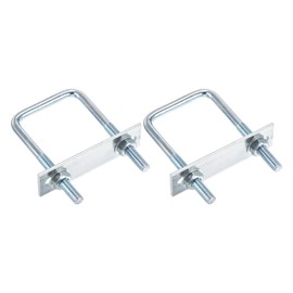 DTGN M8x50x100mm U Bolts Square Kit - 2Set - Carbon Steel U-Bolt Kit with Nuts, Washers, Frame Plate - Good for Pipe, Trailer, Automotive, Leaf Spring Fastener