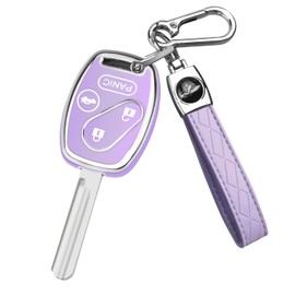 QBUC for Honda Key Fob Cover with Leather Keychain,Soft TPU Car Key Case Protector Compatible with Honda Accord 2003-2012 Civic EX 2006-2013 Pilot 2009-2015 CR-V 2005-2006,4 Buttons Smart Key(Purple)