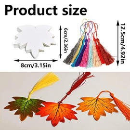 80 pcs Kraft Paper Blank Cardstock Bookmark Making Kit with Custom Bookmark, Dried Flowers for Crafts, and Bookmark Tassels, White, (40Pcs Bookmarks with 40 Tassels) (Maple Leaf Shape)