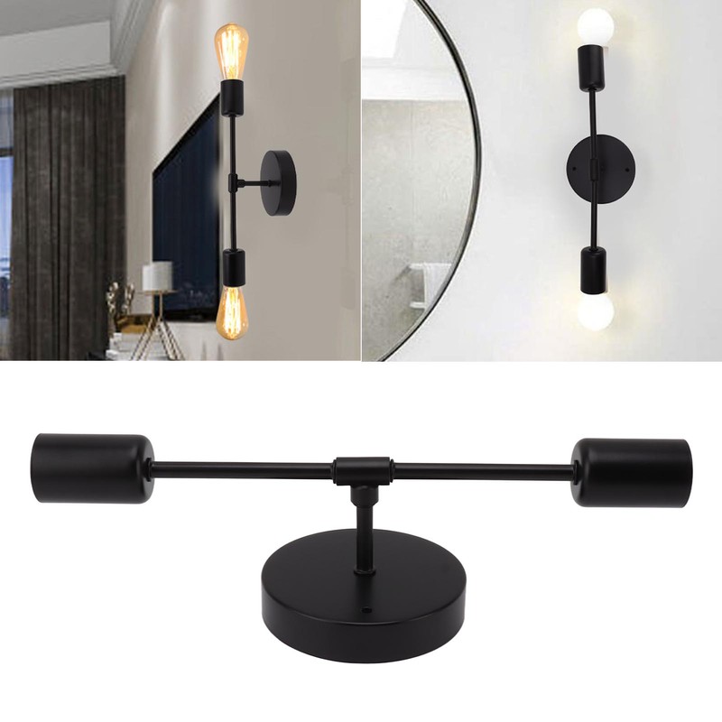 E27 E26 Double Wall Light Base Iron 85‑265V Black Modern