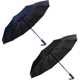 UV Umbrella for Sun Automatic Umbrella Travel Umbrella Auto Open Close Folding Umbrella Large Umbrella Portable Windproof Purse Tote Backpack Suitcase Umbrella 10 RIBS 2 PACK Black and Blue