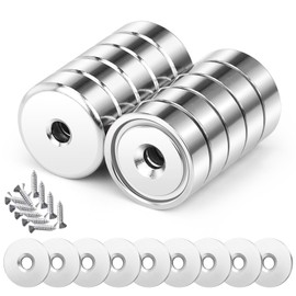Wukong Wukong 10 Pieces Magnets, 20 X 7 mm Super Strong Neodymium Magnets with Hole Small Industrial Rare Earth Magnets with 10 Screws and Force 22 Lbs for Whiteboards Refrigerator Kitchen Workplace