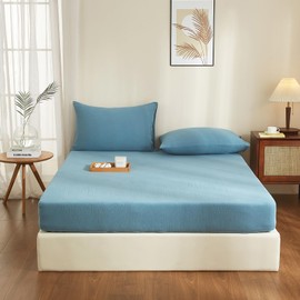 Boqingzhu Muslin Cotton Fitted Sheet 140 x 200 cm Petrol Blue Breathable Soft Fitted Sheet Oeko-Tex Certified Cuddly Bed Sheet for 25 to 30 cm Mattress