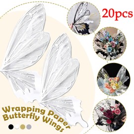 Crystal Butterfly Flower Bouquet Wrapping Paper Clear Floral Wraps Packaging Bouquet Accessories for Valentine's Day Wedding Birthday DIY Craft,20 Sets - 20 ×22 Inches (White)