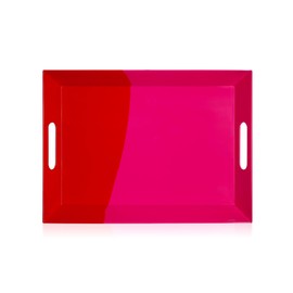 Melamine Serving Tray with Handles, Chip and Break Resistant, Durable and Kid-Friendly Food Tray for Indoor and Outdoor, Dishwasher Safe (Fuchsia/Red)