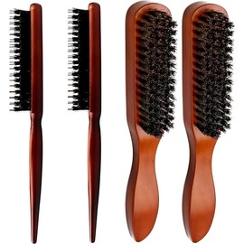 LTUANJUN Boar Bristle Hair Brush Set, 4 Pcs Boar Bristle Brush Slick Back Teasing Bristle Hair Brushes, Wooden Handle Bristle Slick Back Teasing Boar Bristle Sleek Styling Hair Brushes