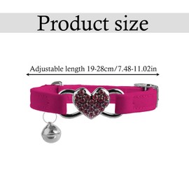 Tabanzhe Heart Cat Collar-Adjustable Rhinestone Collar with Safety Belt and Bell Bling Diamond Soft Plush Velvet Collar for Kitten Small Dog Cat,Rose Pink