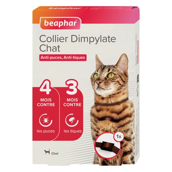 BEAPHAR Dimpylate Anti-Parasite Cat Collar - Flea and Tick - Up to 4 Months Protection - Water and Moisture Resistant - Protects Your Cat - Brown