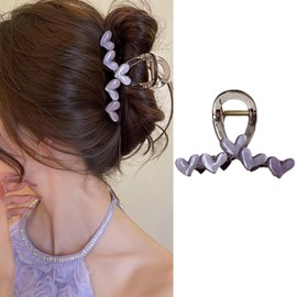 Heart Hair Claws for Women for Thick Hair French Hair Barrettes (Purple)