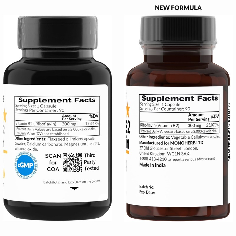 MONOHERB Vitamin B2 300 mg Riboflavin - Against Migraine -