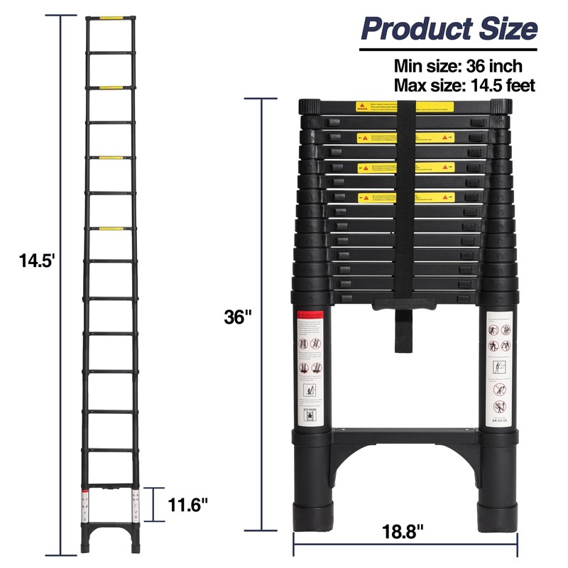 BOCOM 14.5 FT Aluminum Telescoping Ladder, Lightweight Multi-Purpose Collapsible Extension