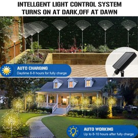 Solar Fireworks Garden Lights, Solar Garden Decorative Lights with 120 LEDs, Pack of 4 Solar Lights for Outdoor Garden, Waterproof, Warm White, Solar Plug, Garden Lights for Backyard, Path, Lawn,