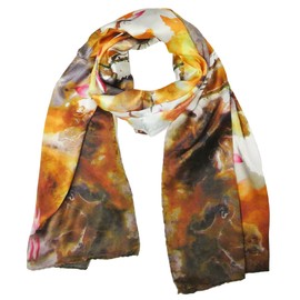 Wrapables Luxurious 100% Charmeuse Silk Floral Painting Long Scarf with Hand Rolled Edges, Water Lilies