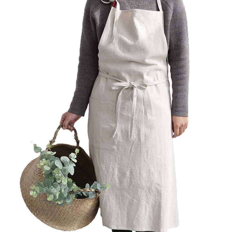 Anyasun Linen Apron, Bib Apron, Caf Style, Simple, Stylish, Natural,