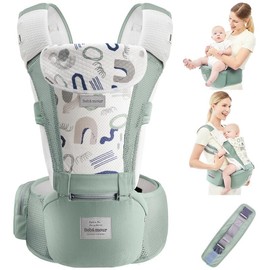 Bebamour Baby  Newborn to Toddler-2   Hip Seat &  Front and Back Carry with Head Hood & 3 Pieces Teething Pads& Waist Extenders & Storage Bag 0-36 Months sling  Adjustable All-Seasons baby   ringsling infant convertible carrier - Color: Green