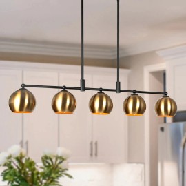 Savonnerie Modern Black Gold 5-Light Linear Chandelier Kitchen island