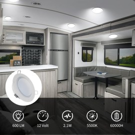 RVZONE 4.5 Inch RV Boat Recessed LED Ceiling Light 12 Volt LED RV Puck Light Cool White, 12V RV Interior Lighting Downlight for Under Cabinet Camper Van Truck Boat Yacht