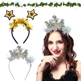 Giugio Happy New Year Headband Headpiece, 2024 New Year's Eve Headband, Headband Tiara and Silver Rhinestone Glittering, New Year's Eve Headband, New Year Headpiece for Children Party Accessories