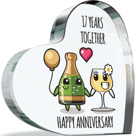17th Anniversary Plaque Gifts for Wife Husband - Happy Anniversary - I Love You Romantic Acrylic Heart Gift For Women Men, 100mm x 100mm Present For Couples Seventeenth Wedding Anniversaries