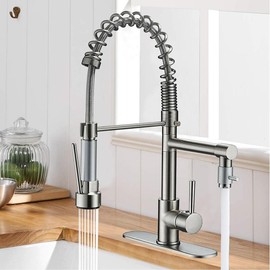 Senlesen Commercial Kitchen Faucet with Pull Down Sprayer Brushed Nickel Stainless Steel Single Handle Pull Out Spring Sink Faucets 1 Hole Or 3 Hole Dual Function,Suitable for Farmhouse Camper Laundry Rv Bar - Color: Brushed Nickel(with Cover Plate)