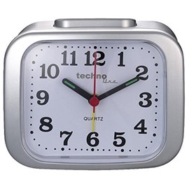 Technoline Quartz Alarm Clock Model XL Retro Alarm Clock Loud Alarm Clock Clear Display Silver