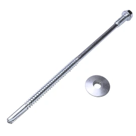 AERZETIX - C57566 - Set of 10 self-drilling screws Ø5.5 x 6 x 140 mm for sandwich panels made of metal on wood + sealing washer EPDM diameter 19 mm - with hexagonal head 8 mm - DIN 7504K - made of