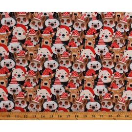 Free Spirit Fabric Cotton Christmas Animals Santa Hats Deer Foxes Fabric Print by Yard D505.73