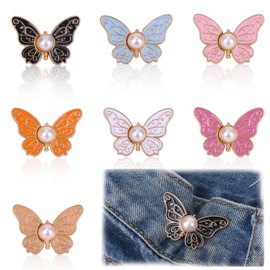 lasuroa 7pcs Butterfly Waist Tighteners for Women, Pants Waistband Button Pins Buckle No Sew No Tools Adjustable Clips Knots Supplies for Loose Jeans Skirts Dress