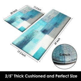 Arttown Anti-Fatigue Kitchen Rug Set of 2 Teal Grey Abstract Cushioned Kitchen Floor Mat, Standing Mat Waterproof Non-Slip Kitchen Mats and Rugs PVC Ergonomic Comfort Foam Rug for Kitchen