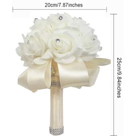 Eternal Blossom Wedding Bouquet, Crystal Pearl Silk Rose Bride Bridesmaid Wedding Holding Roses, 25 * 20cm Artificial Fake Flowers for Wedding Parties and Churches (Milk White)