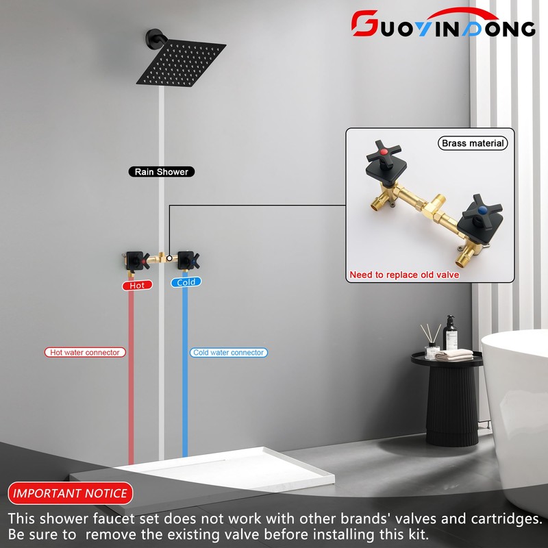 GUOYINDONG 2 Handle Shower Faucet Set, Matte Black Two Handle