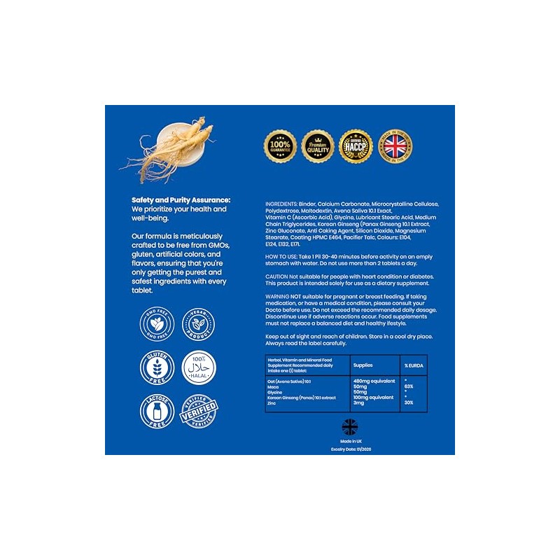 ALPHA BLUE Ginseng and Maca Tablets 100 mg - 30
