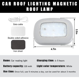 Gasedin Magnetic Dome Light for Car, Car Interior Portable Magnetic Ceiling Roof Reading Light, USB Rechargeable Wireless LED Dome Lamp for RV Van Trailer Boat, Car Accessories (Gray)