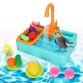 NCONCO Bird Bath Pet Bird Multifunctional Bathtub Automatic Parrots Bathroom Bird Shower Tub with Toy Feeder Bowl for Pets Small Medium Parrot, Parakeet,Cockatiel, Conure Budgie