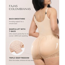 SHAPELLX Women's Fajas Colombianas Shapewear Tummy Control Waist Trainer Bodysuit Open Bust Body Shaper (Beige Small)