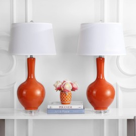 Safavieh Lighting Collection Blanche Orange Gourd Ceramic 32-inch Bedroom Living Room Home Office Desk Nightstand Table Lamp (Set of 2) - LED Bulbs Included