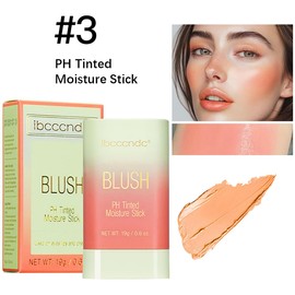 PH Color Changing Blush Stick, Multi-purpose Makeup Hydrating Blush Stick, Beauty Solid Moisturizer Stick 3-in-1 Tinted Solid Blush Stick for Cheek/Eyes/Lips (3# Coral Orange)